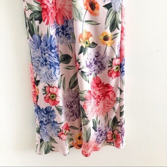 Express Satin Floral Dress Midi Dress Strapless Small Ruched Back - Picture 7 of 9